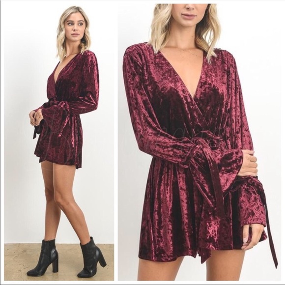 Hommage Pants - LAST ONE-Burgundy Crushed Velvet Romper